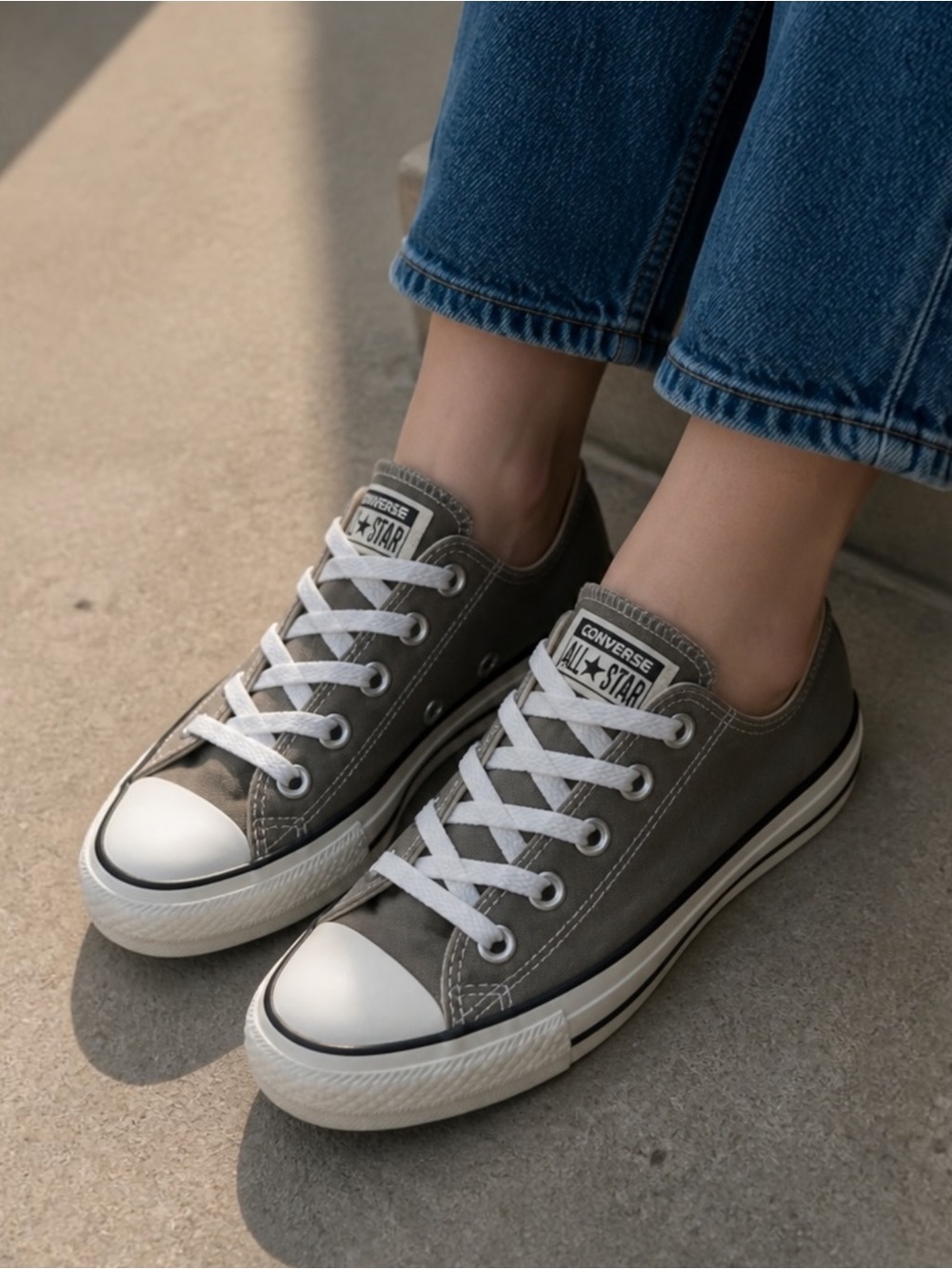Converse Low Top Sneakers in Gray Canvas with White Accents